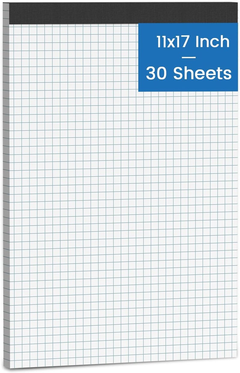 Aidunmis 11x17 Graph Paper Pad, 4x4 Quad Ruled, 30 Sheets Large Graphing Paper 11'' x 17'' Engineering Paper, Blueprint Quadrille Grid Paper Blue Lines for Drawings, Drafting, Engineering Drawing, and Planning - Image 1